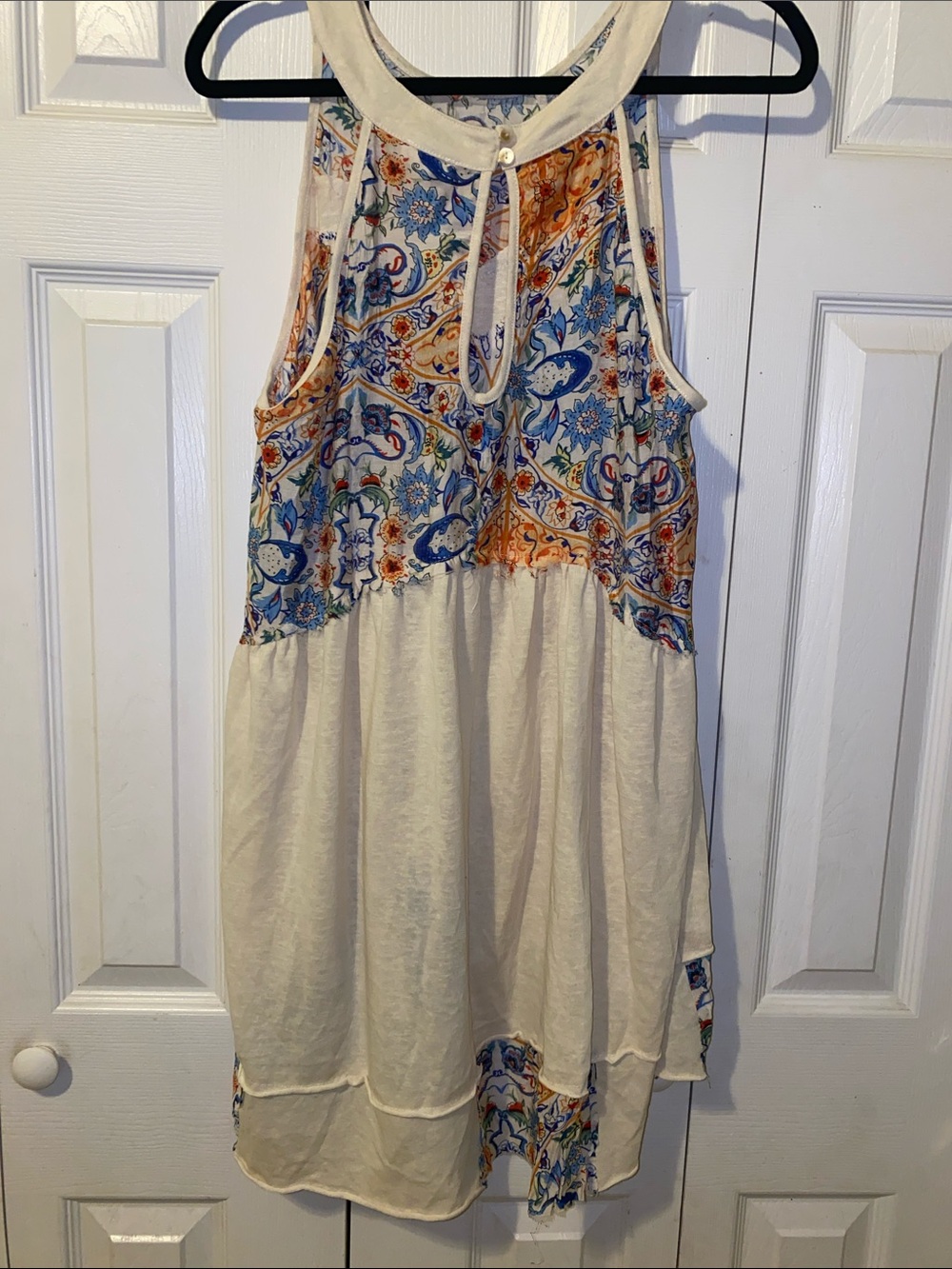 POL - Floral Patchwork Tunic- Blue, Orange, and Cream- 95% Cotton - Picture 4 of 5